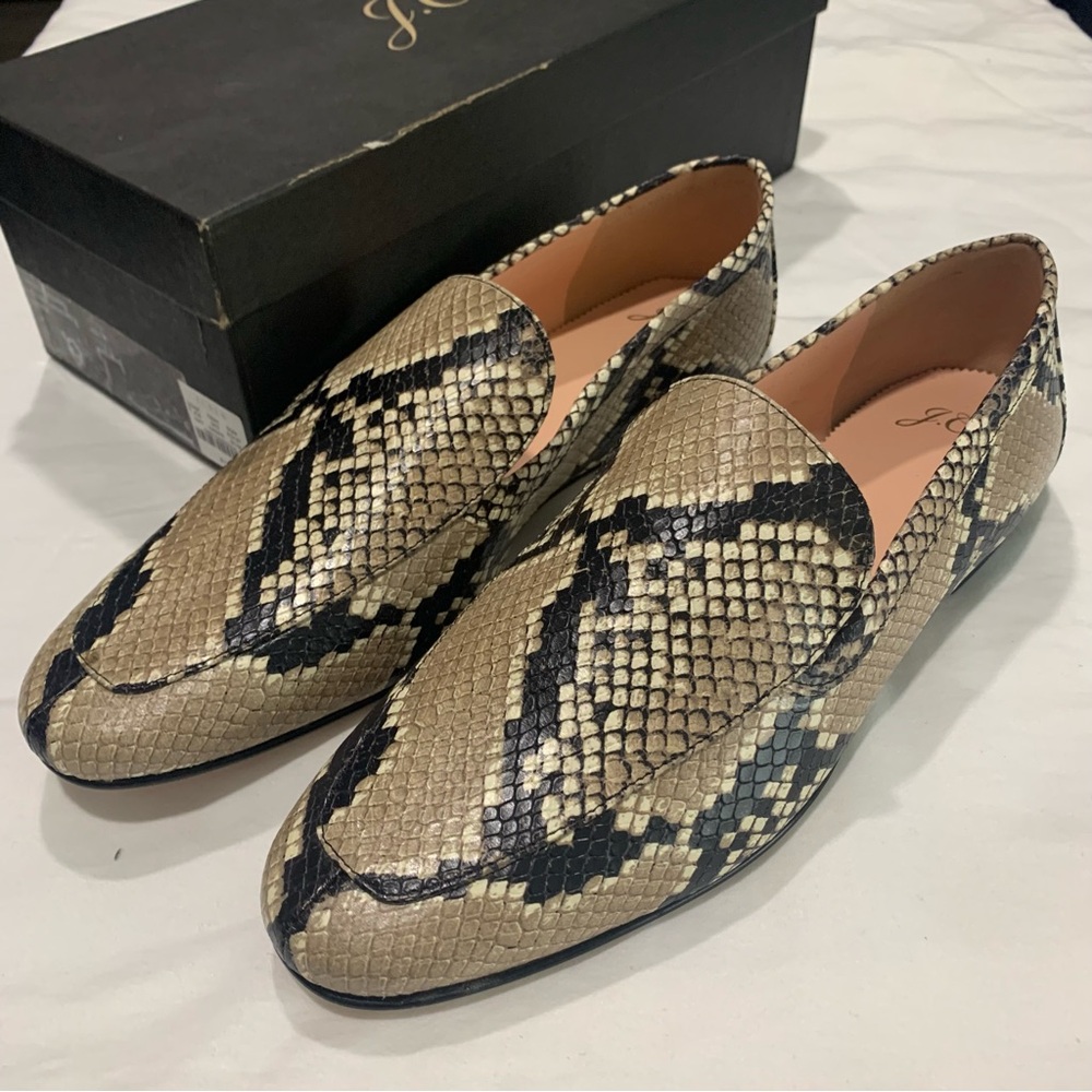 J. Crew Beige and Black Snakeskin Loafers